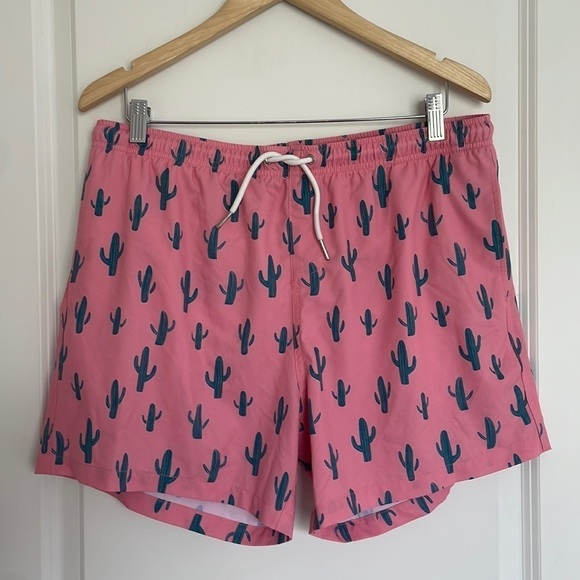 Bermie’s Men’s Cactus 4.5” Swim Trunks Melon/Green L - Picture 1 of 6